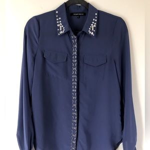 Embellished Navy Blue Button-Down